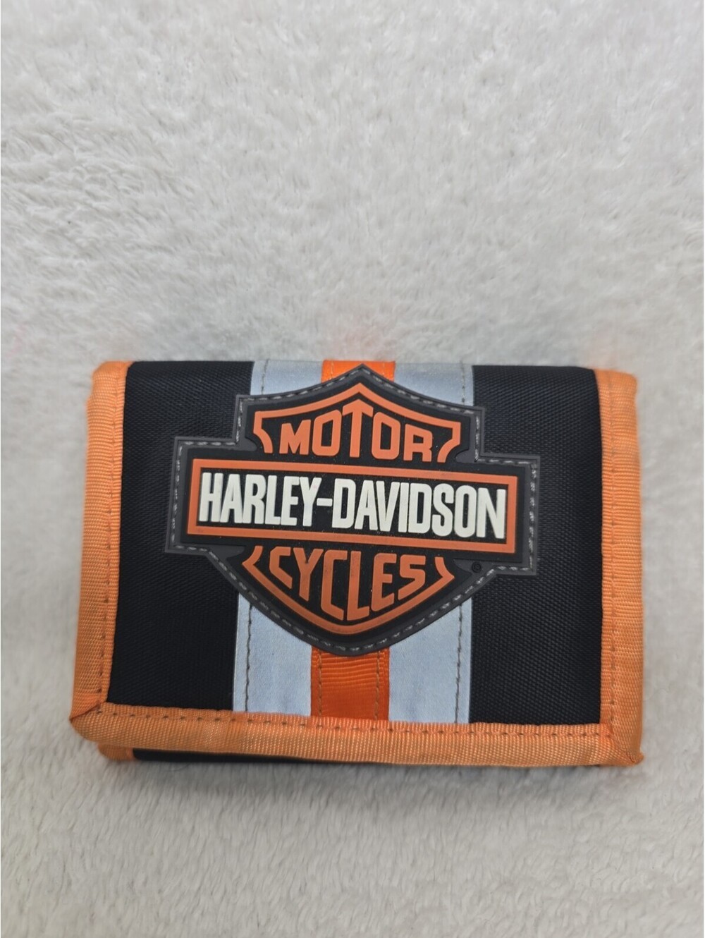 Harley Davidson Motor Cycles Men's Center Block Tri-Fold Wallet Black And Orange